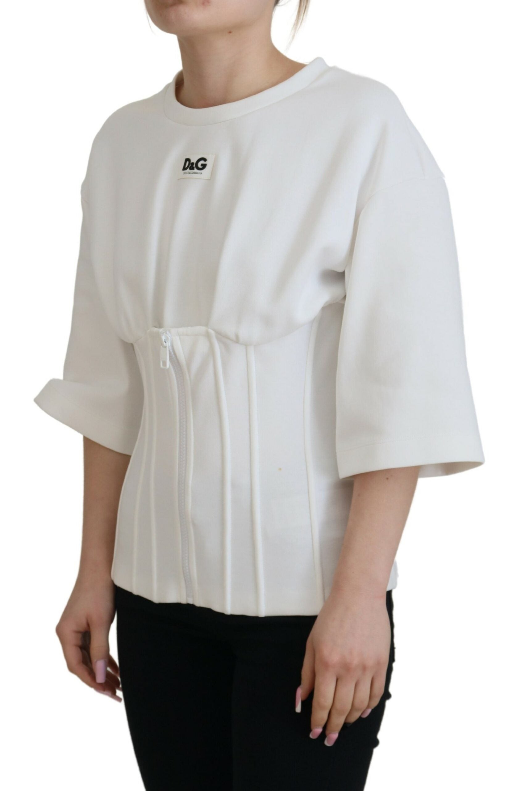 Dolce &amp; Gabbana White Corset Stretch Cotton Top T-shirt