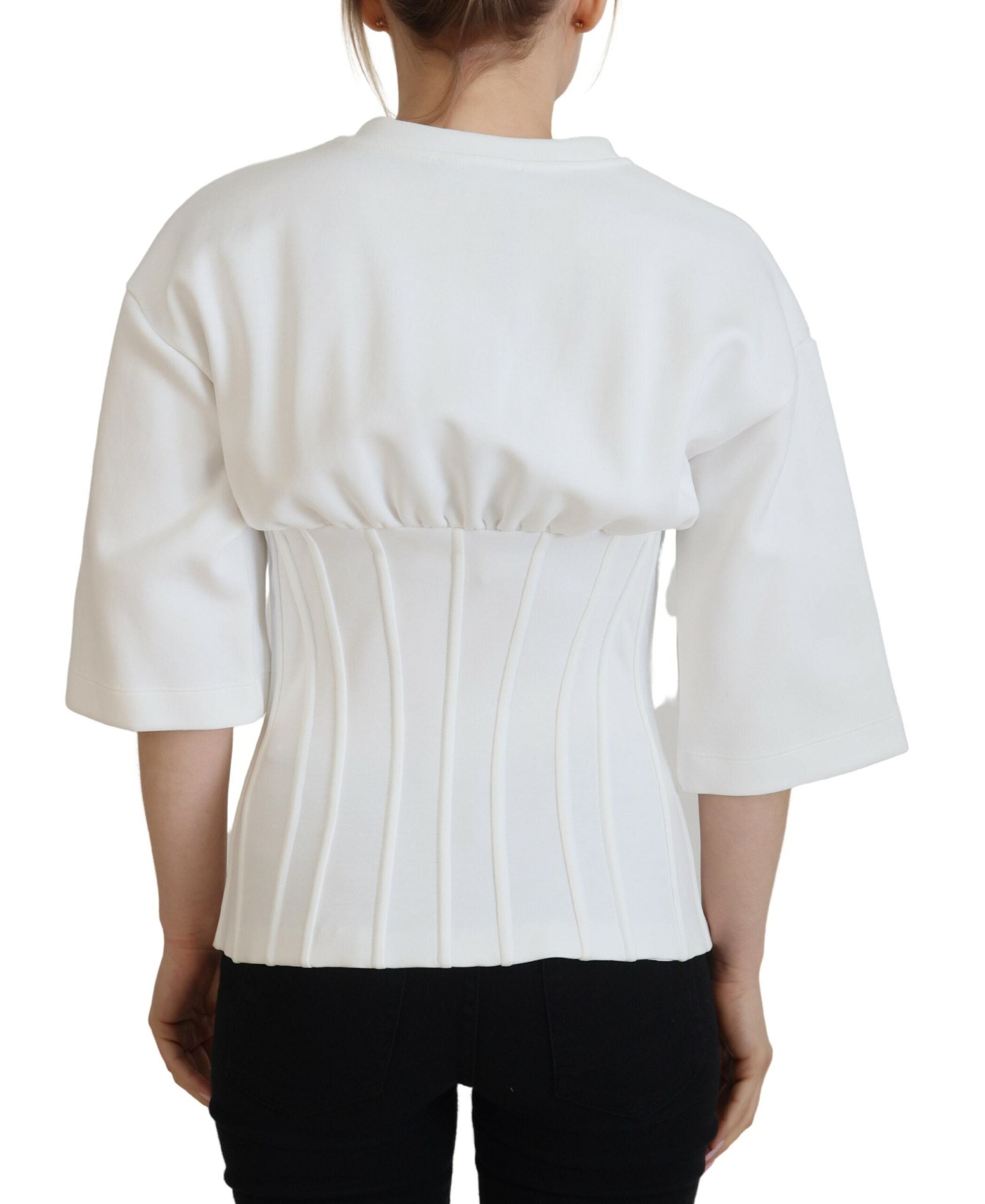 Dolce &amp; Gabbana White Corset Stretch Cotton Top T-shirt