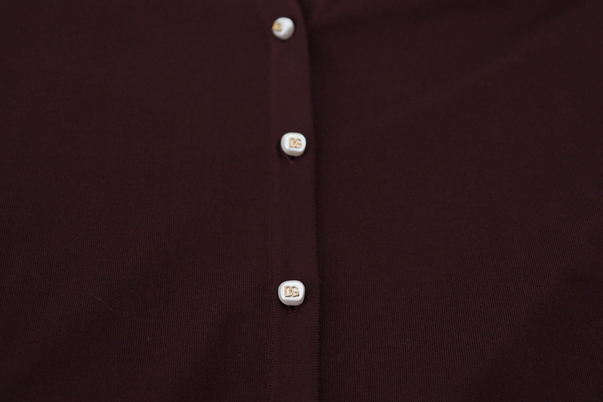 Dolce &amp; Gabbana Maroon Wool Knit Deep V-neck Cardigan Sweater