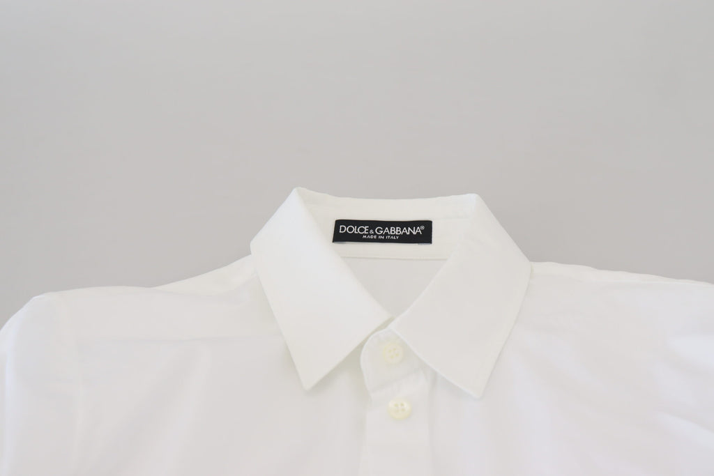 Dolce &amp; Gabbana White Cotton Collared Long Sleeves Formal Top