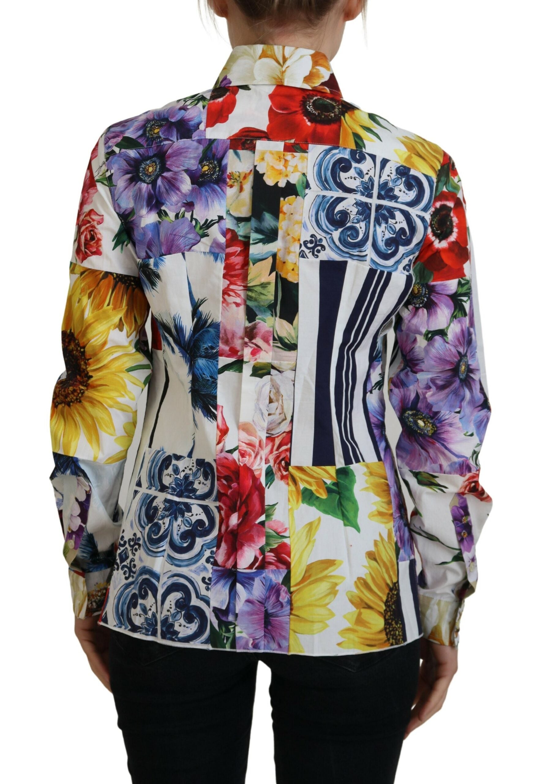 Dolce &amp; Gabbana Multicolor Floral Cotton Collared Blouse Top