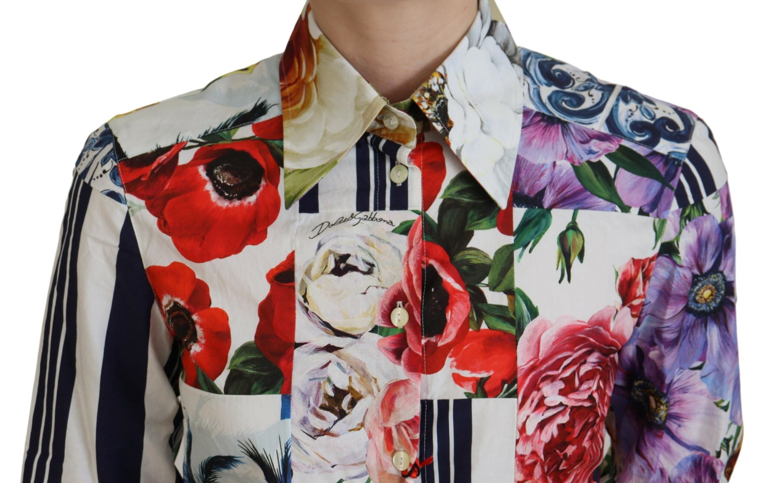 Dolce &amp; Gabbana Multicolor Floral Cotton Collared Blouse Top