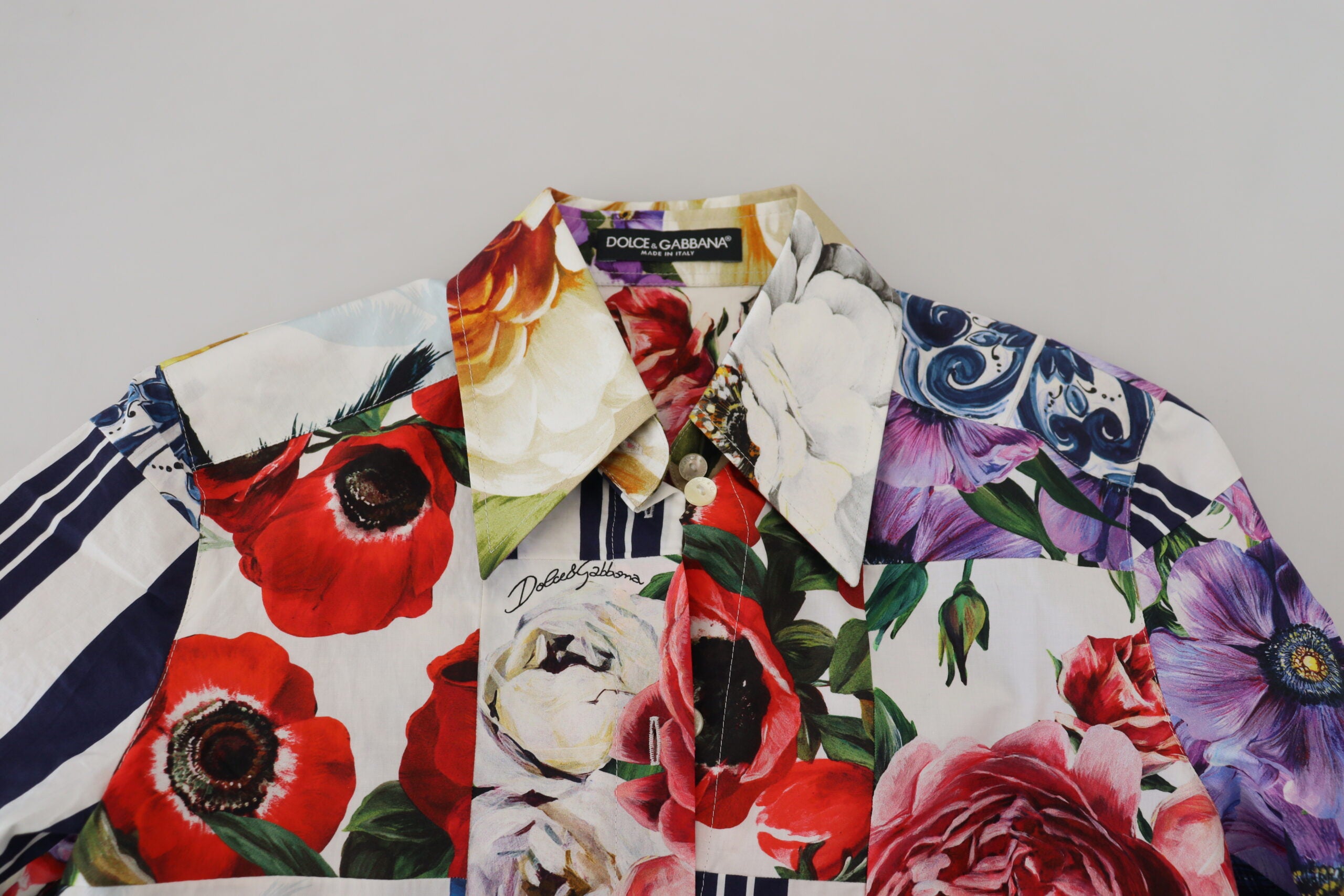 Dolce &amp; Gabbana Multicolor Floral Cotton Collared Blouse Top
