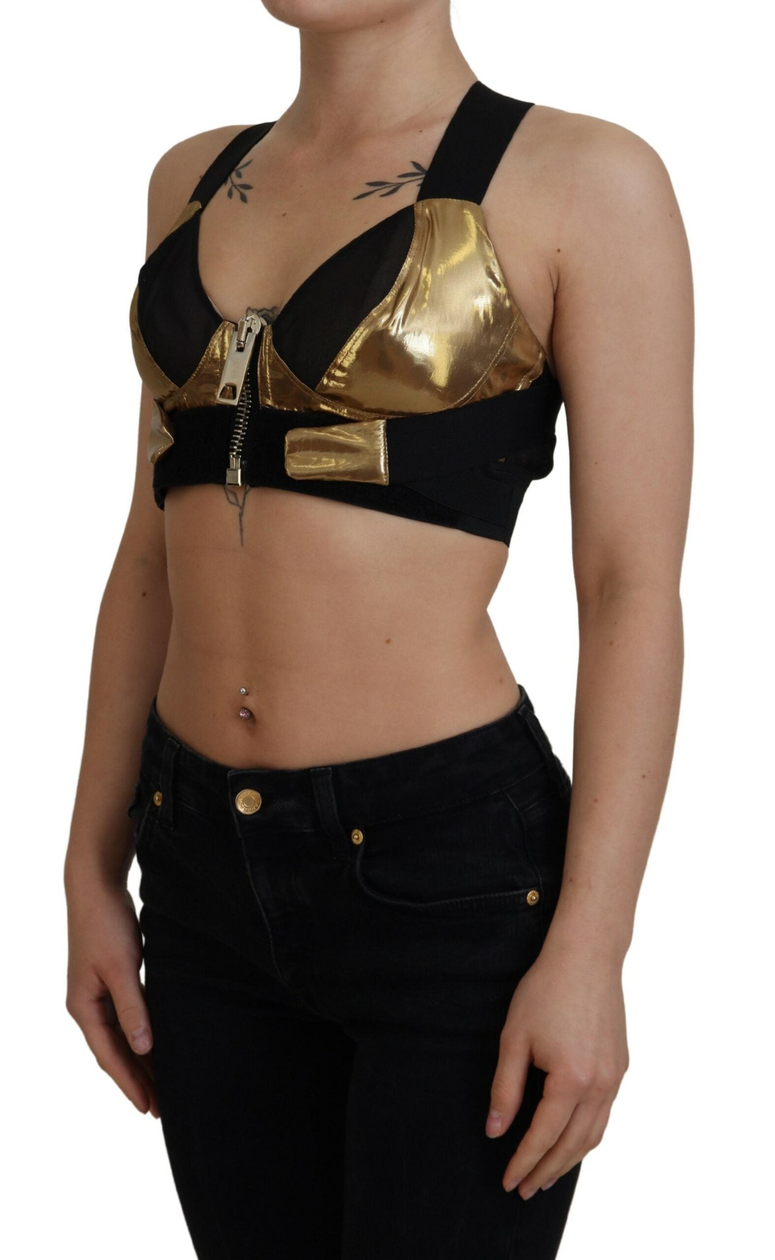Dolce &amp; Gabbana Black Gold Sleeveless Cropped Bustier Top