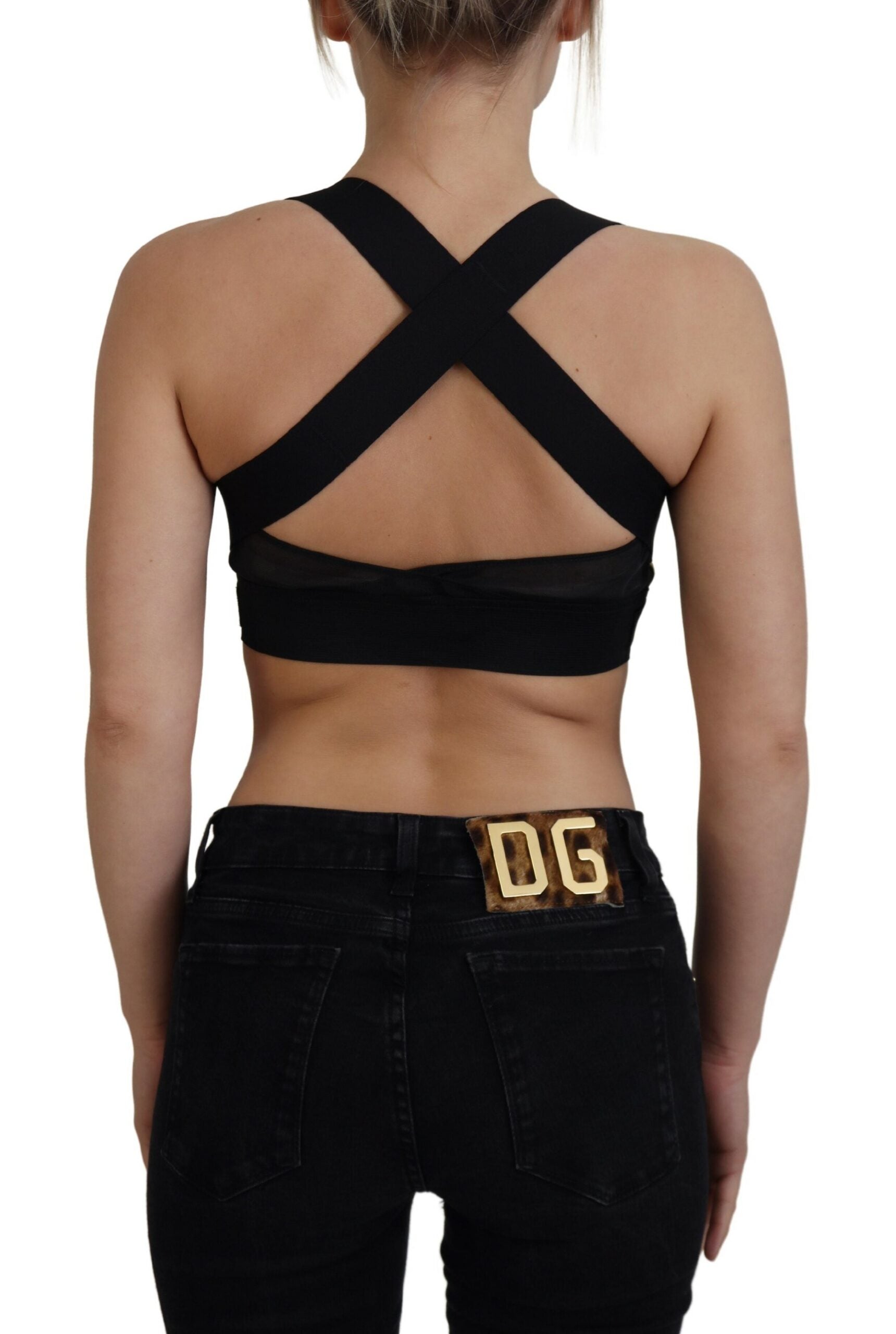 Dolce &amp; Gabbana Black Gold Sleeveless Cropped Bustier Top