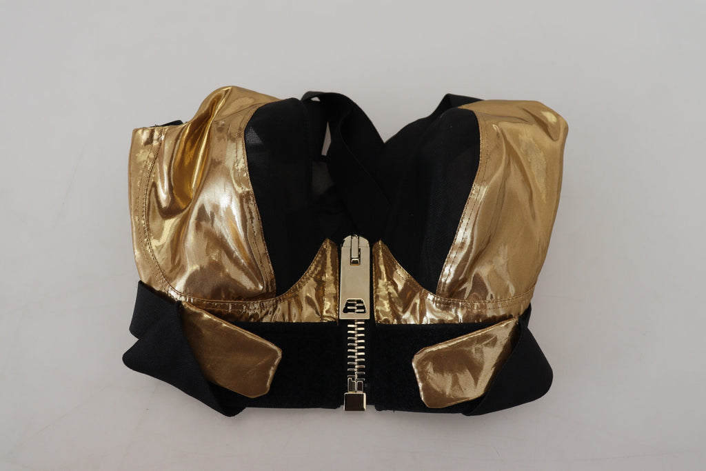 Dolce &amp; Gabbana Black Gold Sleeveless Cropped Bustier Top