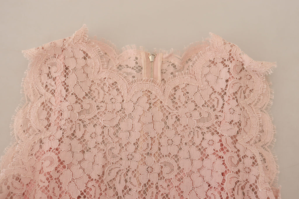 Dolce &amp; Gabbana Pink Floral Lace Sleeveless Tank Blouse Top