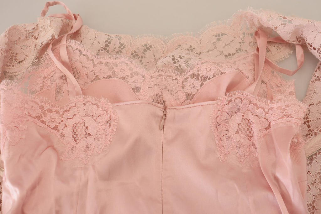 Dolce &amp; Gabbana Pink Floral Lace Sleeveless Tank Blouse Top
