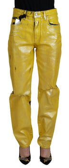 Dolce &amp; Gabbana Yellow Leopard Cotton Straight Denim Jeans