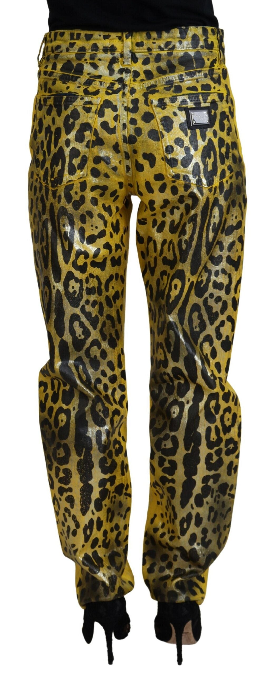 Dolce &amp; Gabbana Yellow Leopard Cotton Straight Denim Jeans
