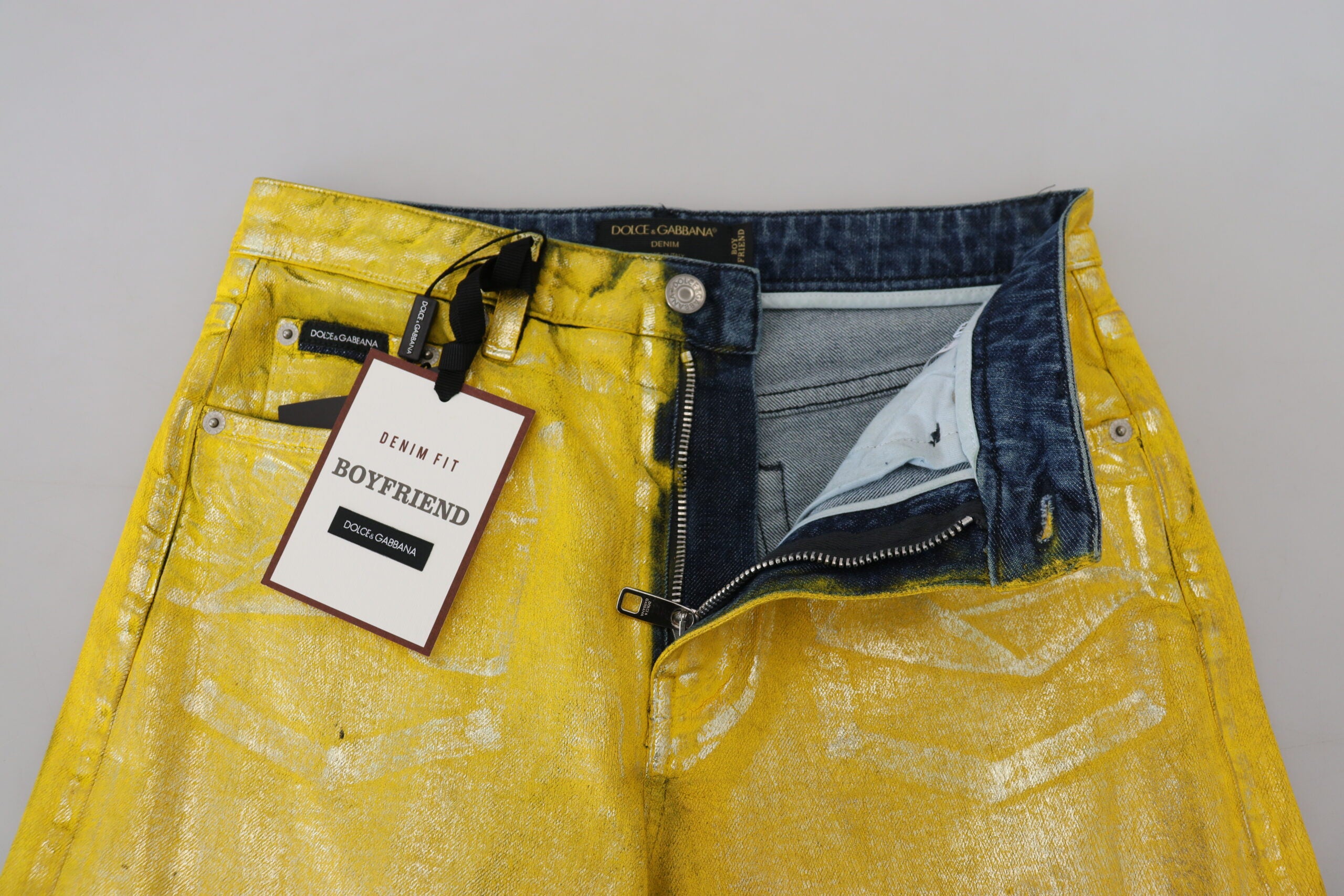 Dolce &amp; Gabbana Yellow Leopard Cotton Straight Denim Jeans