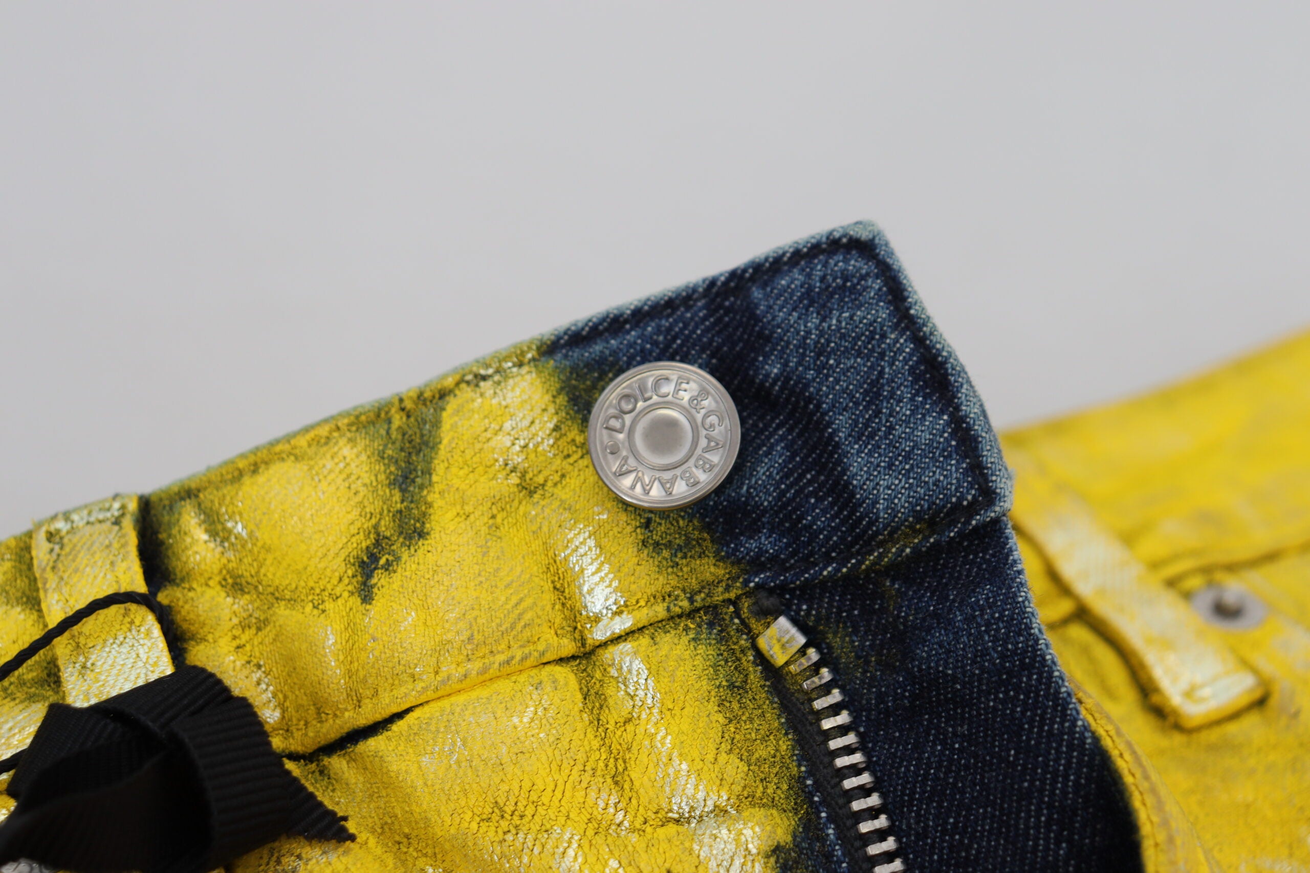 Dolce &amp; Gabbana Yellow Leopard Cotton Straight Denim Jeans