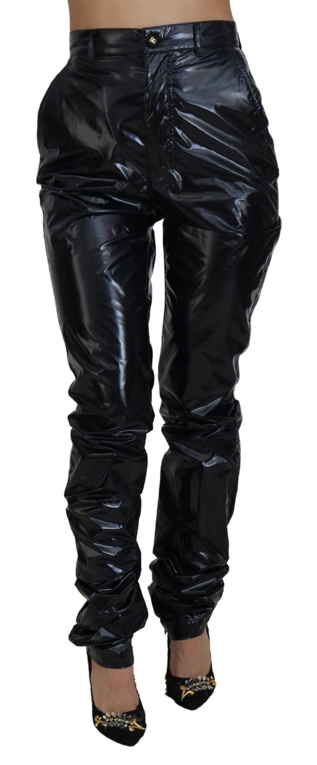 Dolce &amp; Gabbana Black Nylon High Waist Skinny Pants