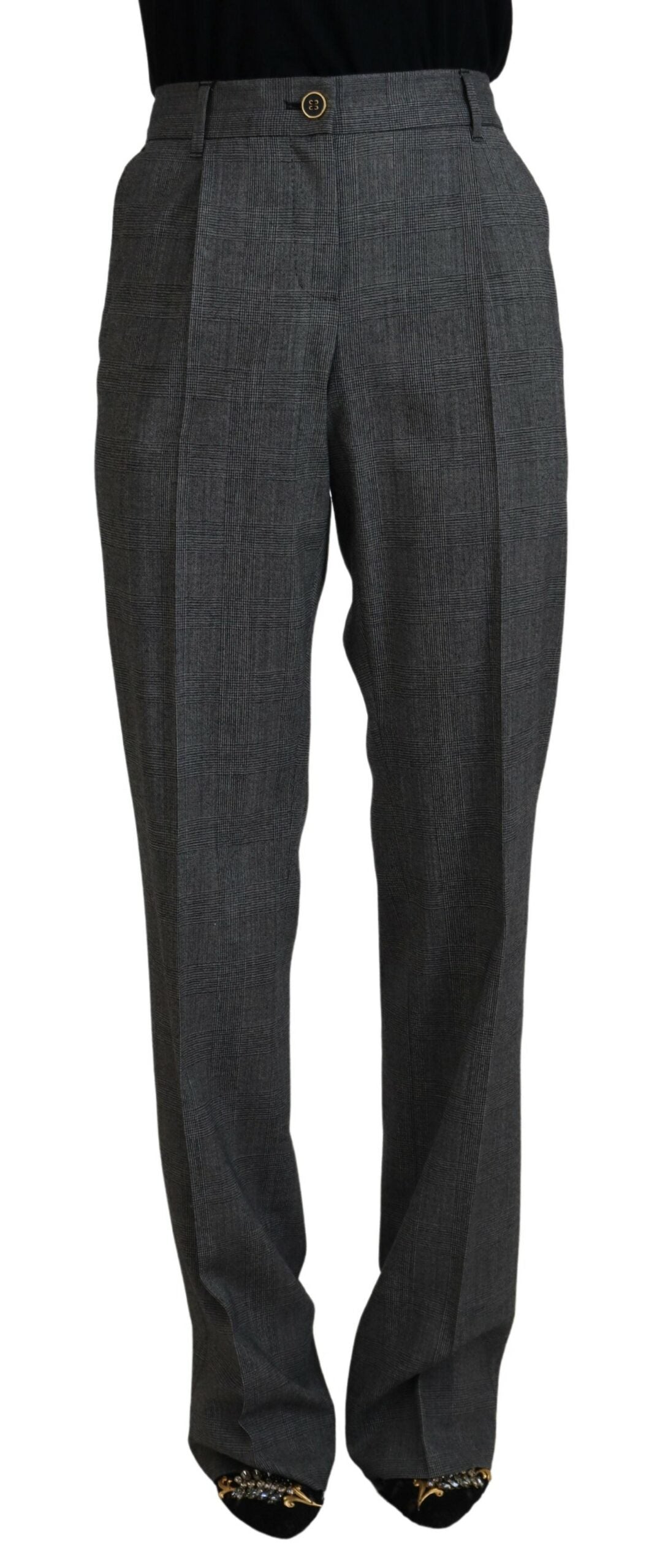 Dolce &amp; Gabbana Gray High Waist Women Wool Pants