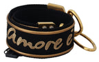 Dolce &amp; Gabbana Black Gold Logo Print Brass Bag Shoulder Strap