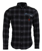 Dolce &amp; Gabbana Black Gray Check Men Long Sleeves Shirt