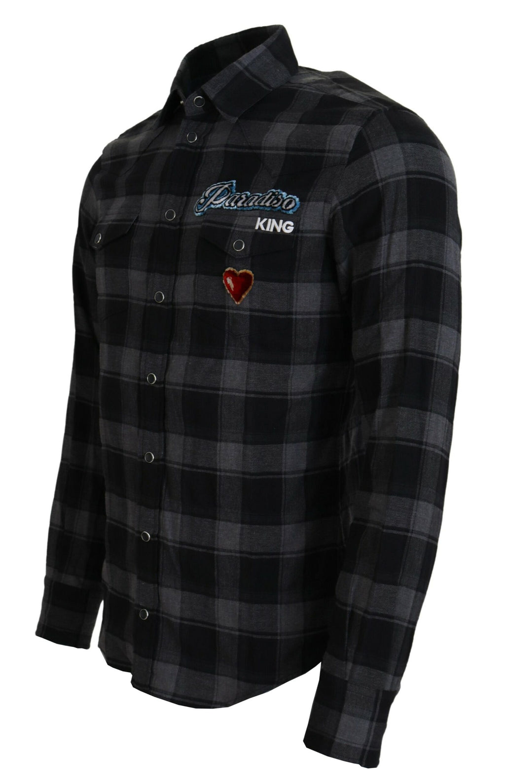 Dolce &amp; Gabbana Black Gray Check Men Long Sleeves Shirt