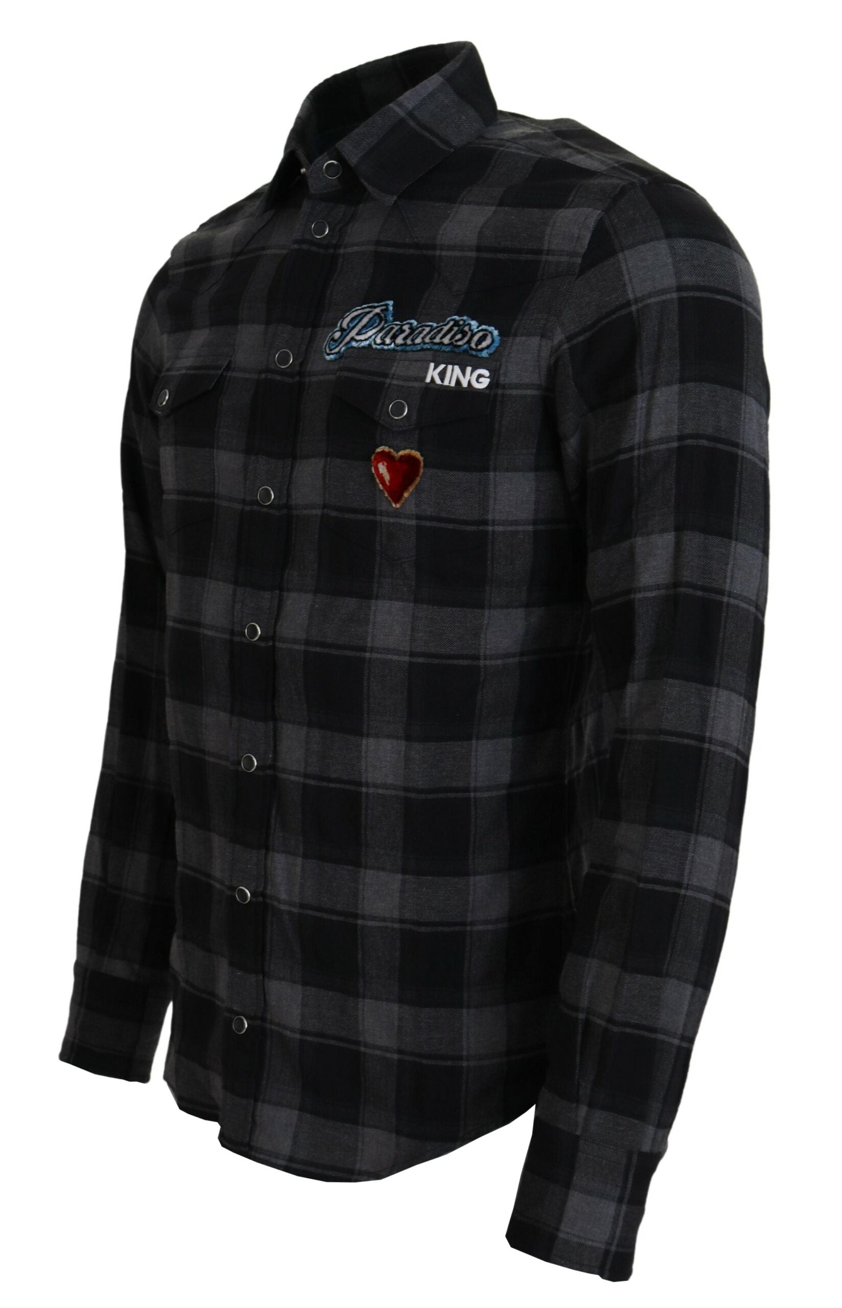 Dolce &amp; Gabbana Black Gray Check Men Long Sleeves Shirt