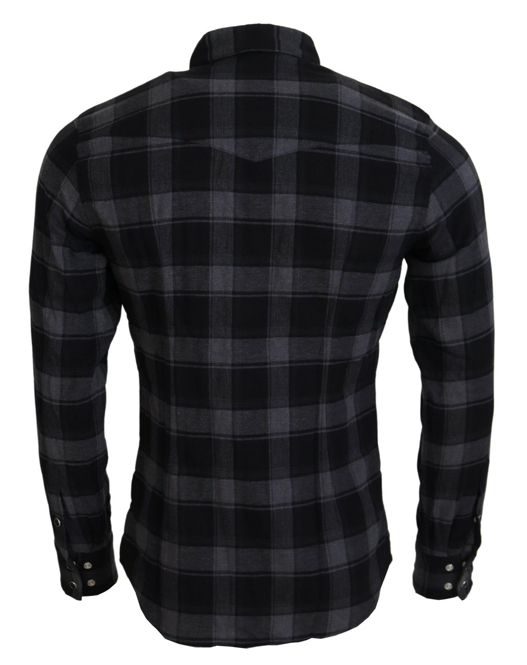 Dolce &amp; Gabbana Black Gray Check Men Long Sleeves Shirt