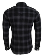 Dolce &amp; Gabbana Black Gray Check Men Long Sleeves Shirt