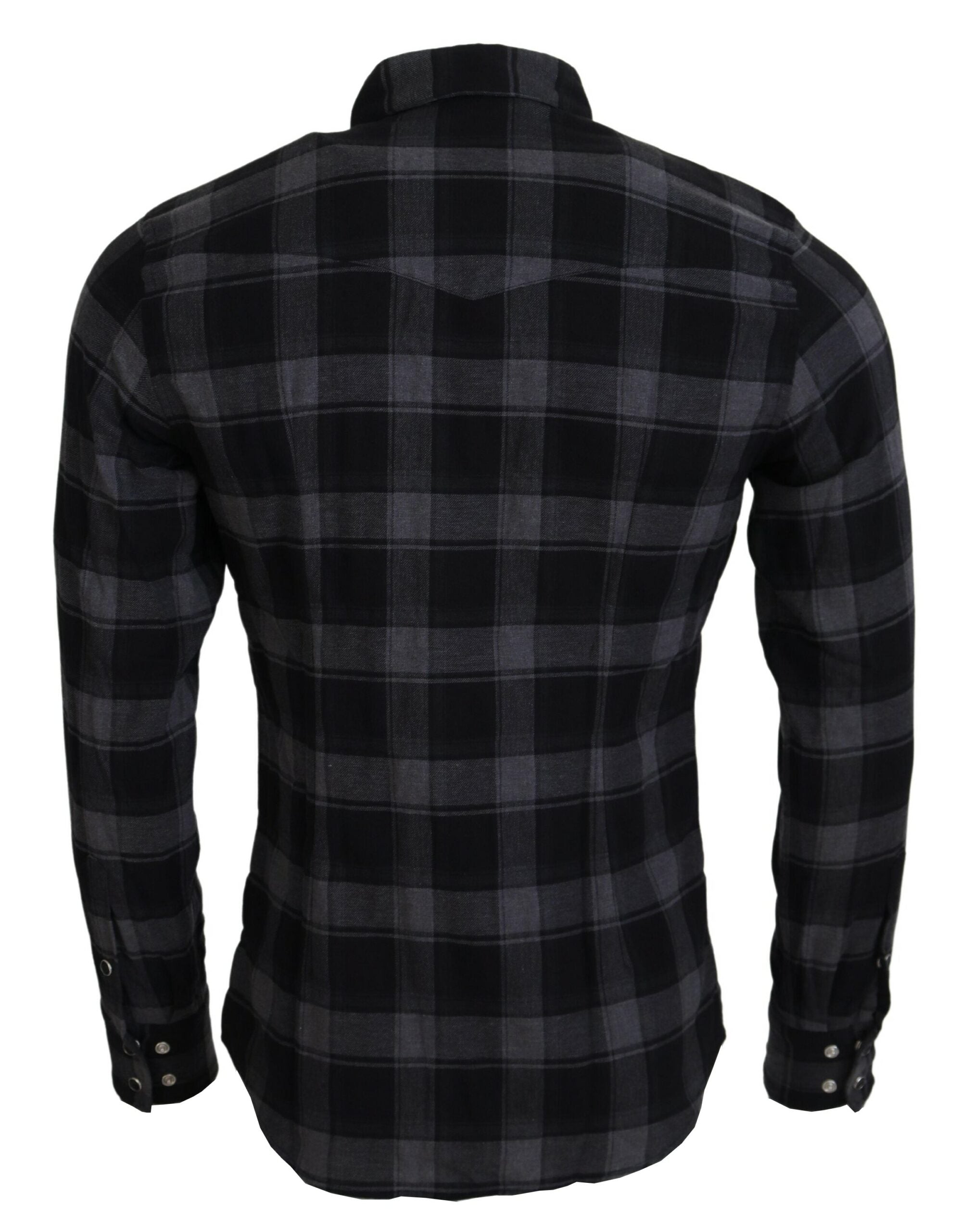Dolce &amp; Gabbana Black Gray Check Men Long Sleeves Shirt