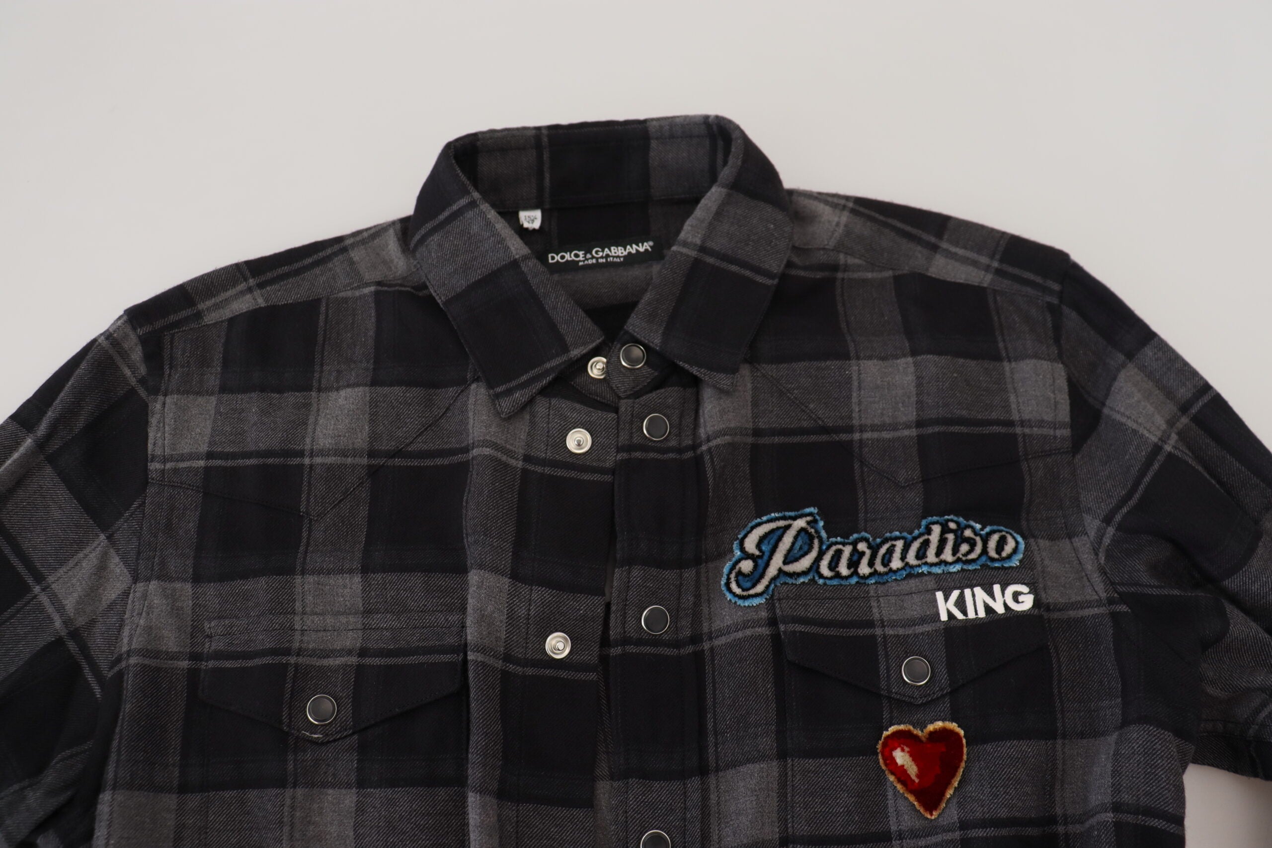 Dolce &amp; Gabbana Black Gray Check Men Long Sleeves Shirt