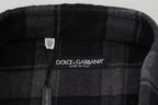 Dolce &amp; Gabbana Black Gray Check Men Long Sleeves Shirt