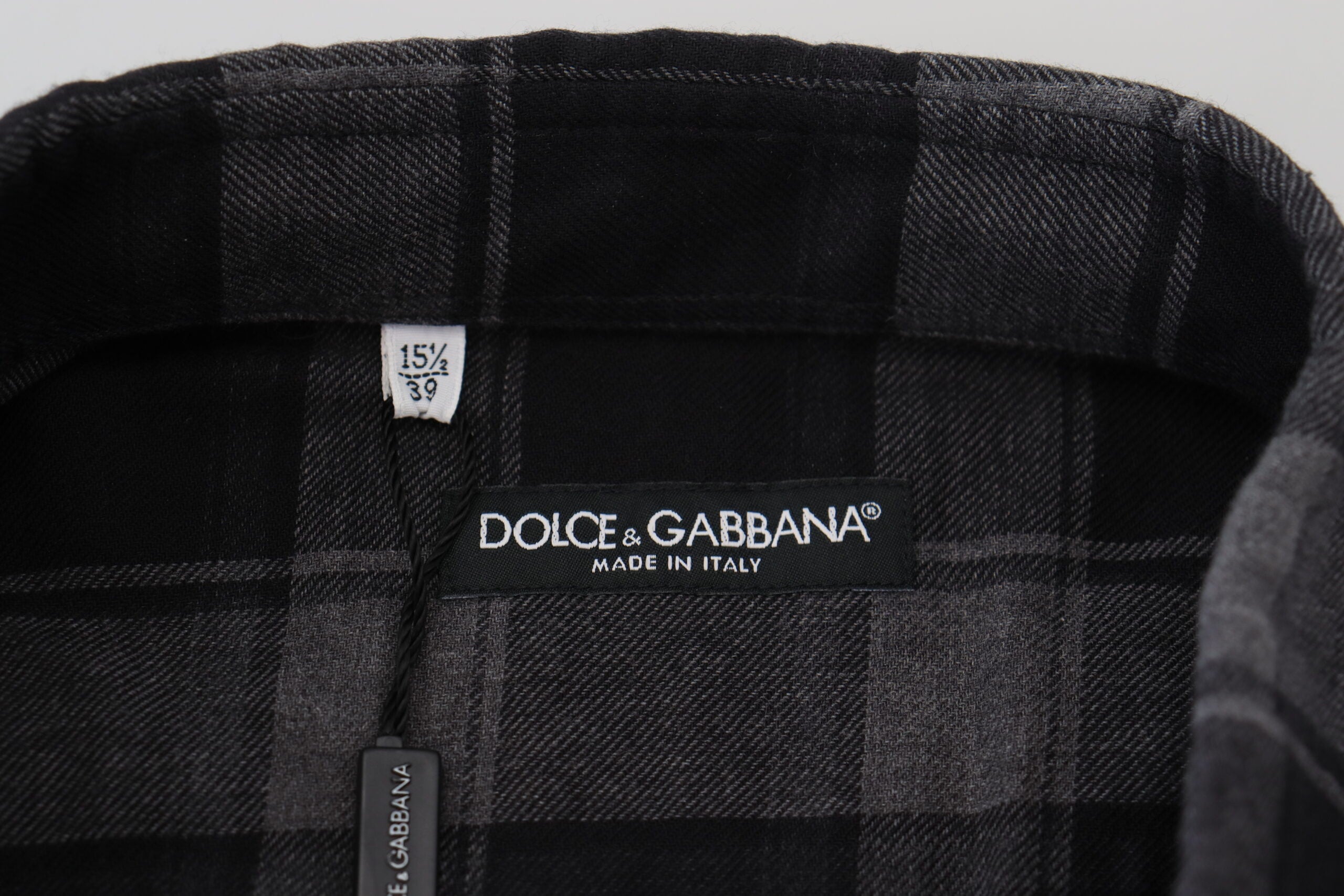 Dolce &amp; Gabbana Black Gray Check Men Long Sleeves Shirt