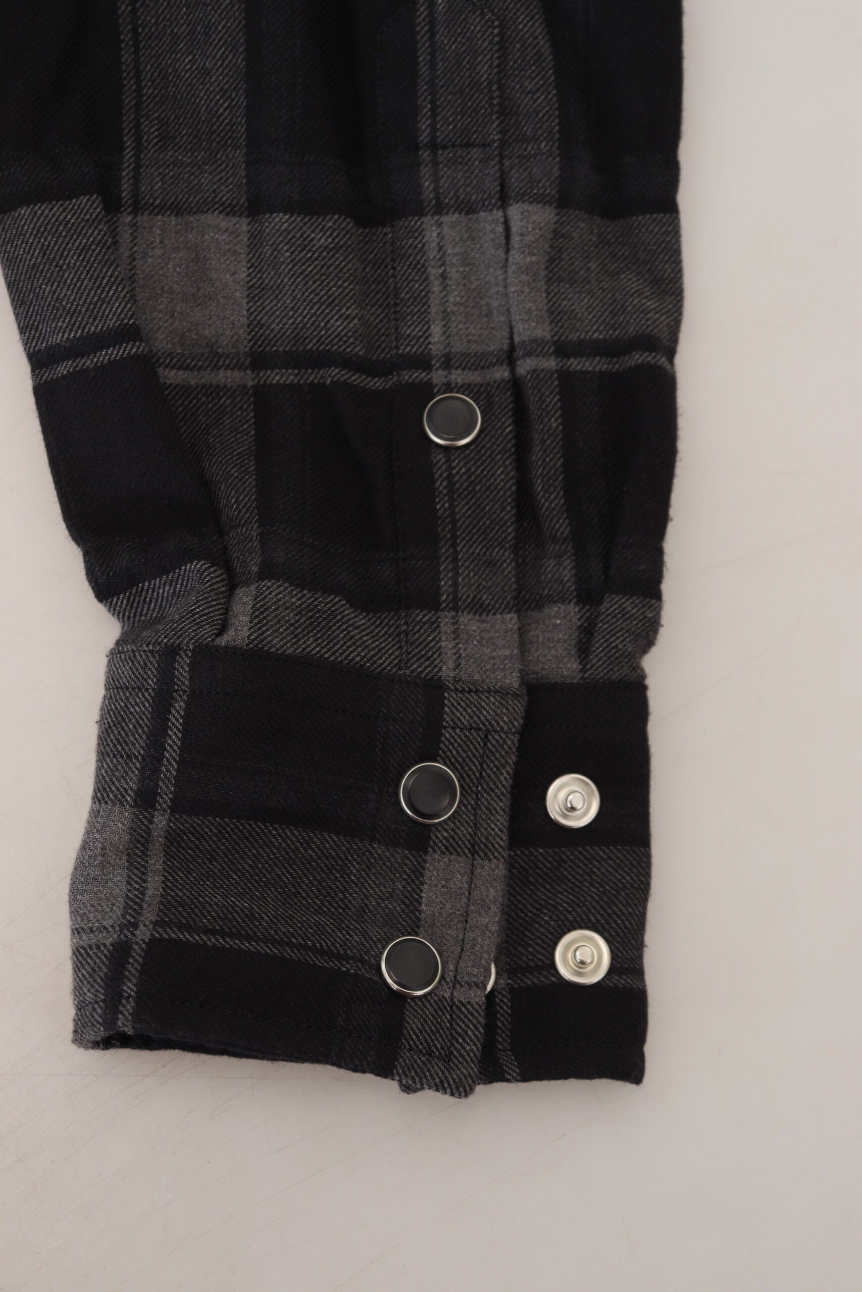 Dolce &amp; Gabbana Black Gray Check Men Long Sleeves Shirt
