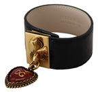 Dolce &amp; Gabbana Black Dauphine Leather DG Heart Key Ring Bracelet