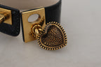 Dolce &amp; Gabbana Black Dauphine Leather DG Heart Key Ring Bracelet
