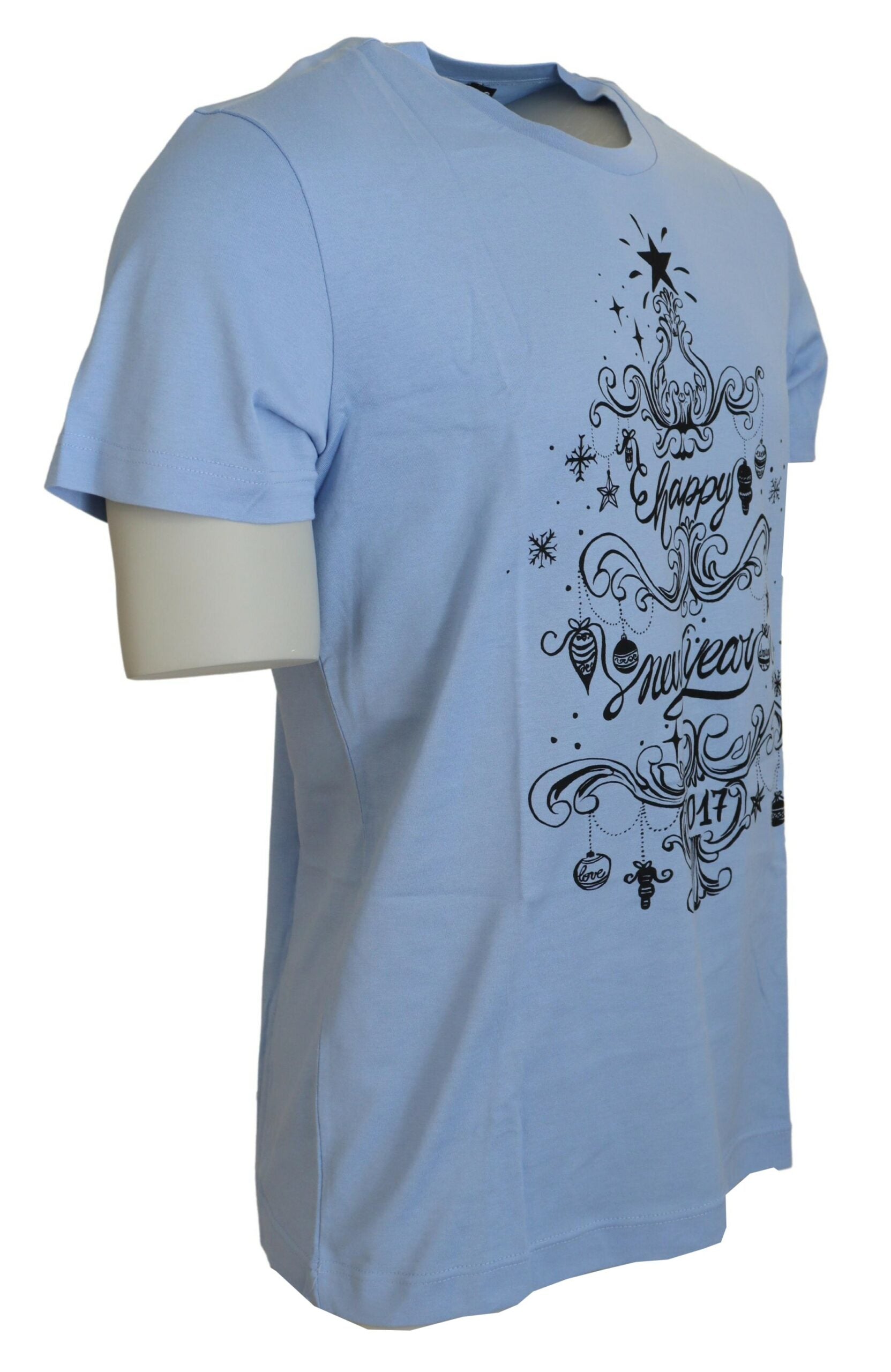 Dolce &amp; Gabbana Light Blue Happy New Year 2017 Cotton T-shirt