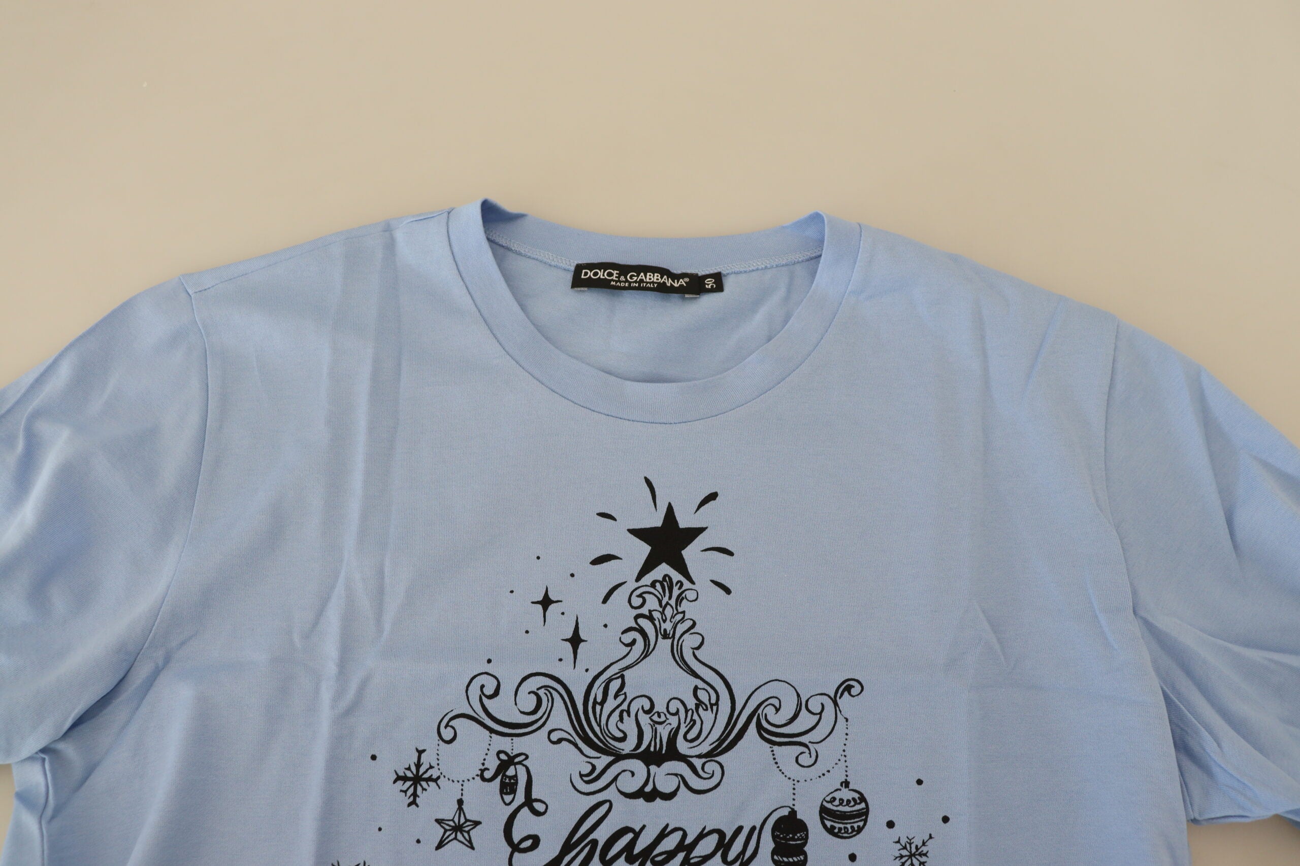 Dolce &amp; Gabbana Light Blue Happy New Year 2017 Cotton T-shirt