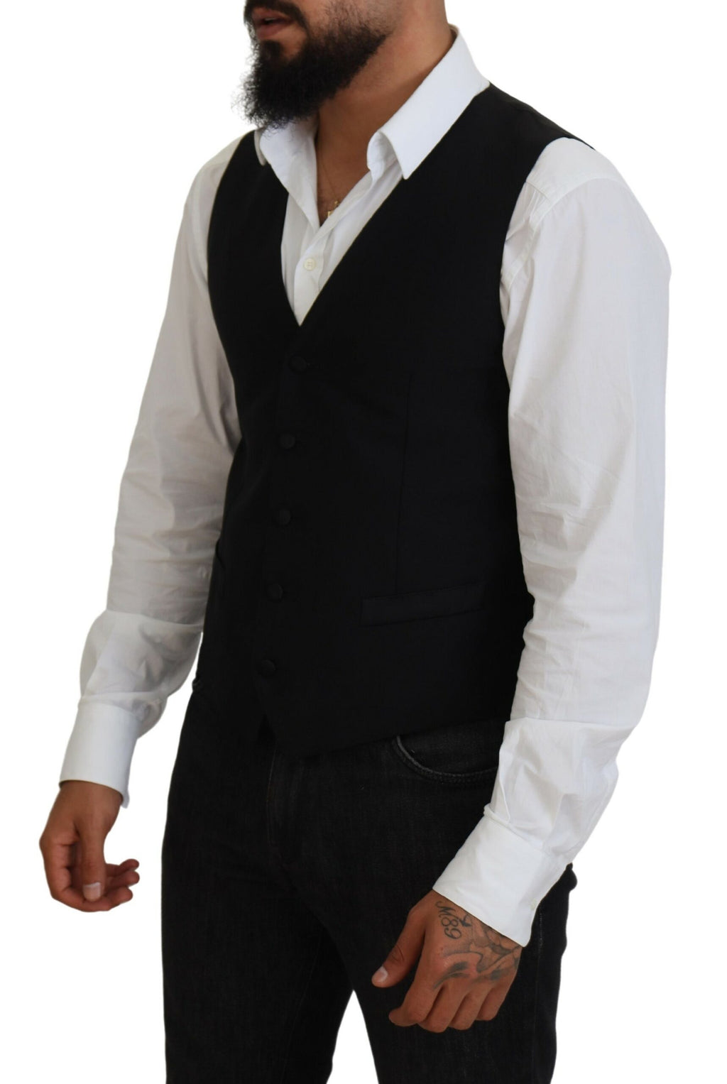 Dolce &amp; Gabbana Black Virgin Wool Waistcoat Formal Vest