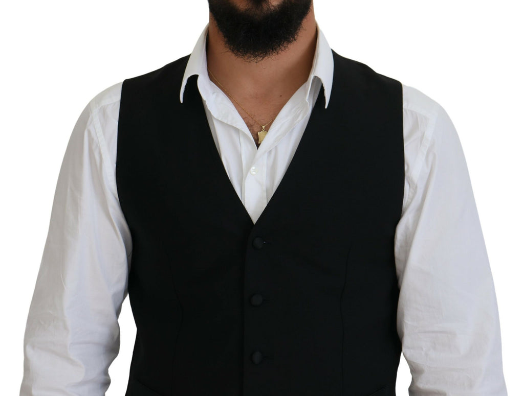 Dolce &amp; Gabbana Black Virgin Wool Waistcoat Formal Vest