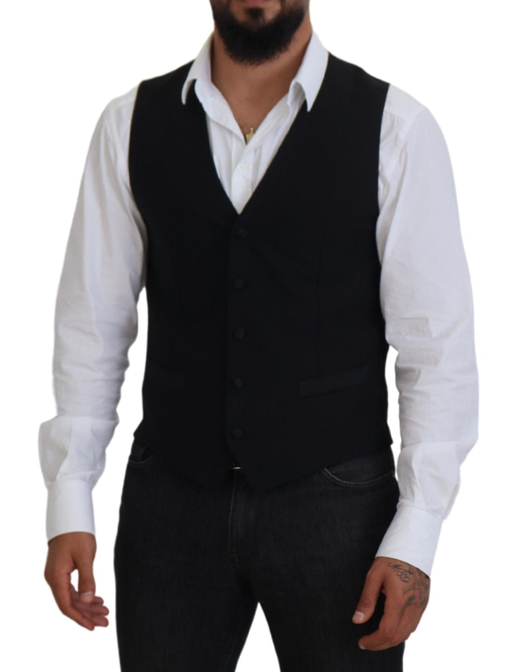 Dolce &amp; Gabbana Black Virgin Wool Waistcoat Formal Vest