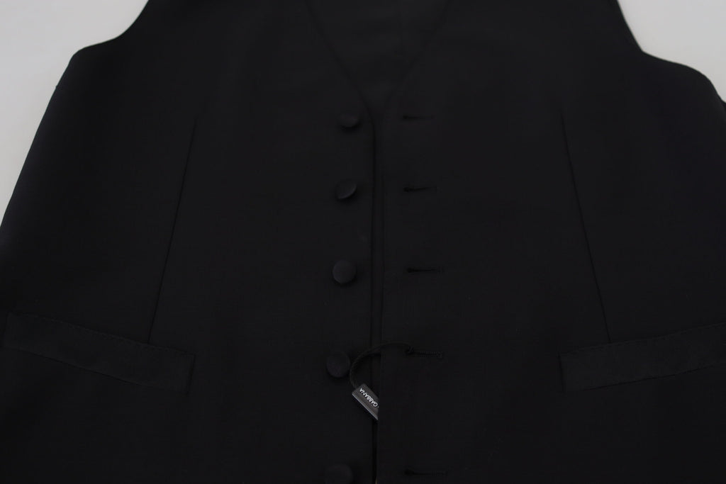 Dolce &amp; Gabbana Black Virgin Wool Waistcoat Formal Vest