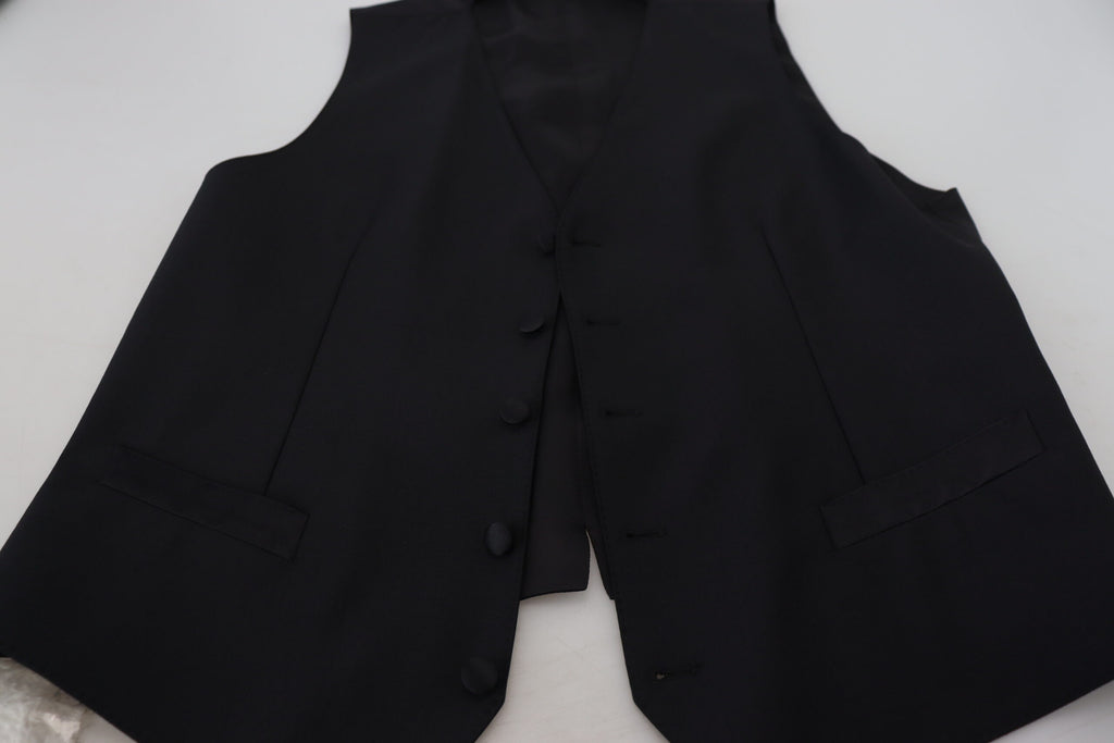 Dolce &amp; Gabbana Black Virgin Wool Waistcoat Formal Vest