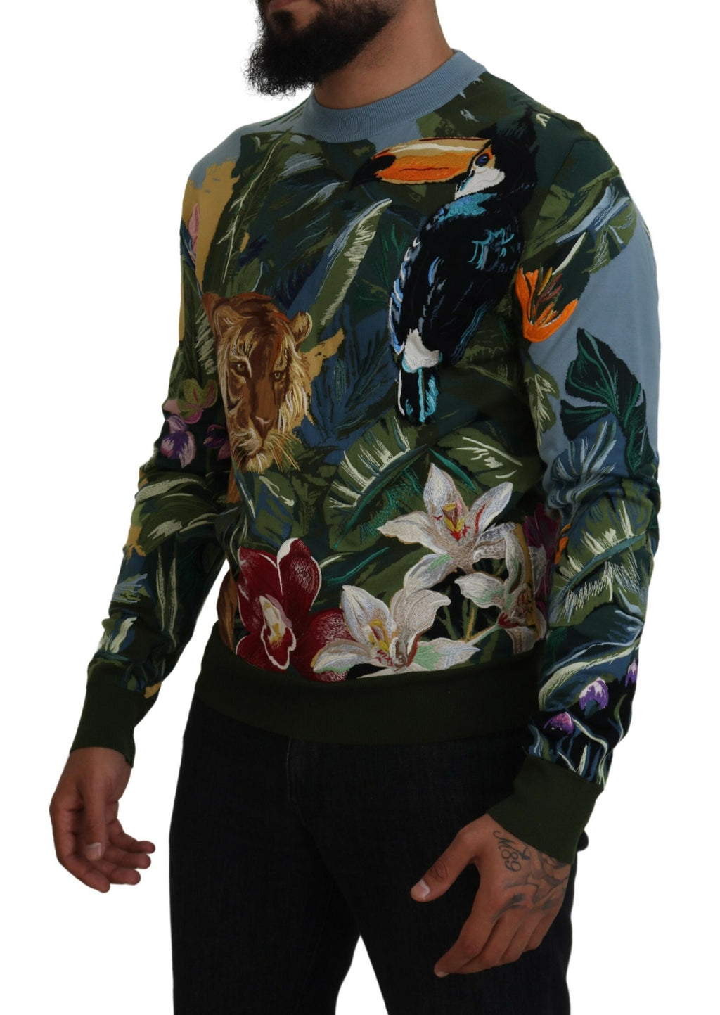 Dolce &amp; Gabbana Multicolor Jungle Wool Pullover Logo Sweater