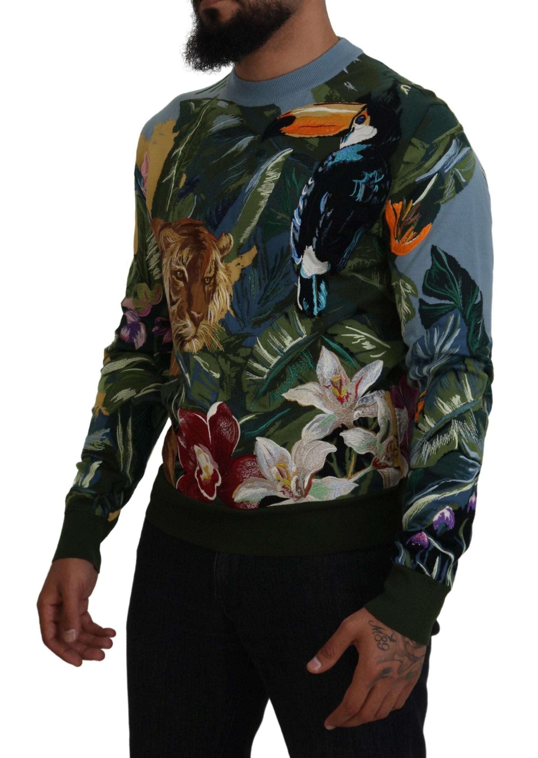 Dolce &amp; Gabbana Multicolor Jungle Wool Pullover Logo Sweater