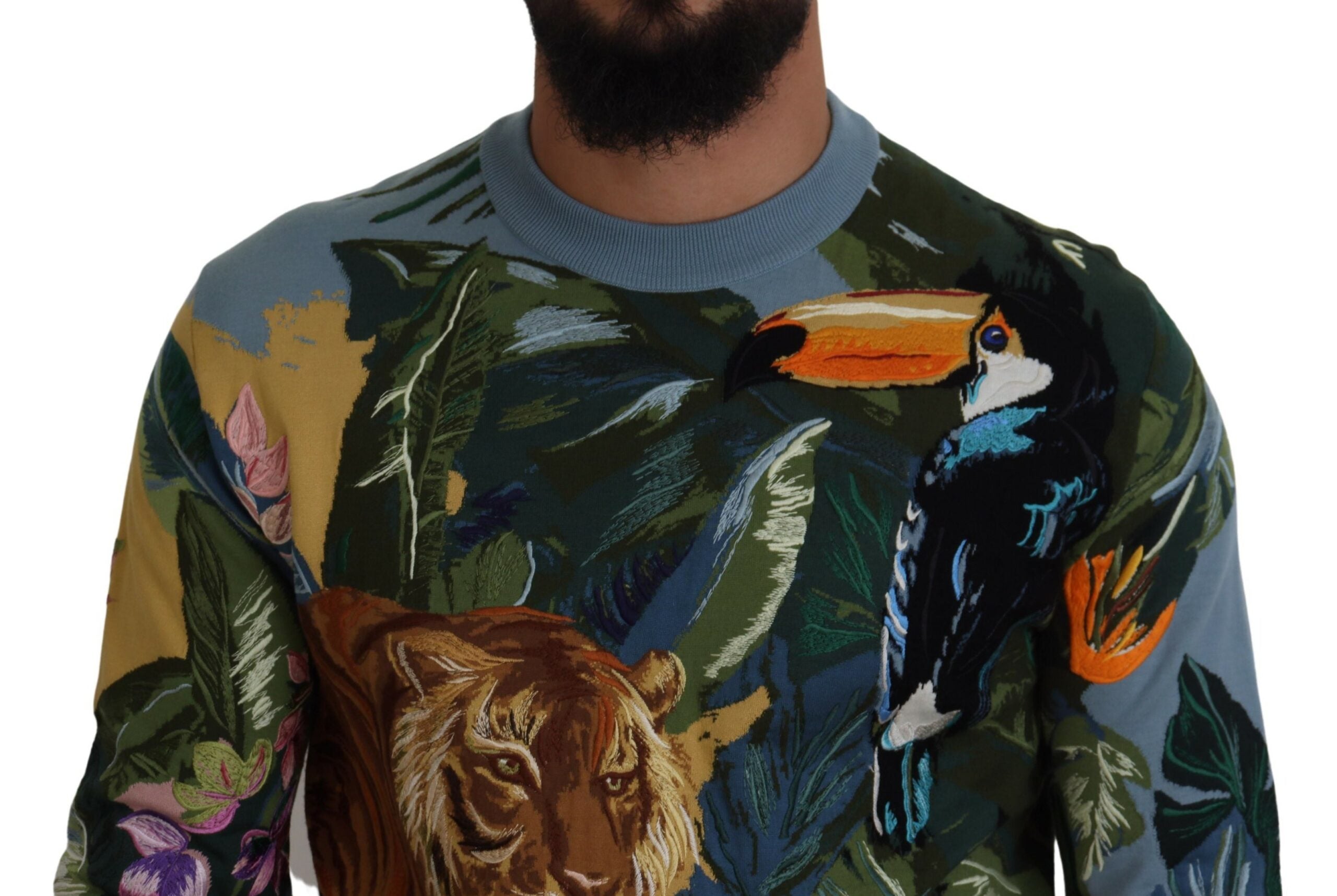 Dolce &amp; Gabbana Multicolor Jungle Wool Pullover Logo Sweater