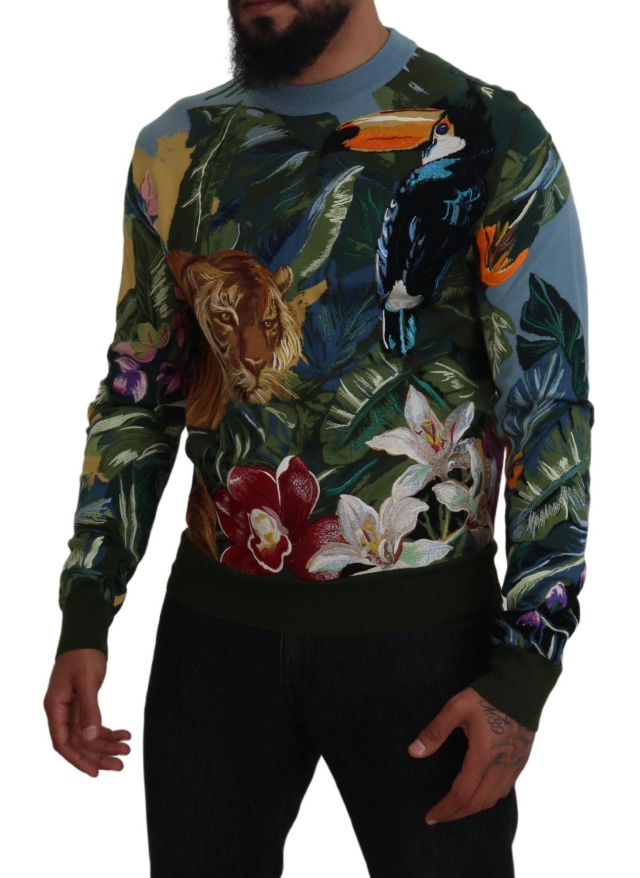 Dolce &amp; Gabbana Multicolor Jungle Wool Pullover Logo Sweater