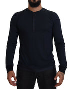 Dolce & Gabbana Blue Cotton Button Crewneck Pullover Sweater