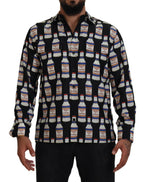 Dolce &amp; Gabbana Black Silk Printed Collared Men Casual Shirt