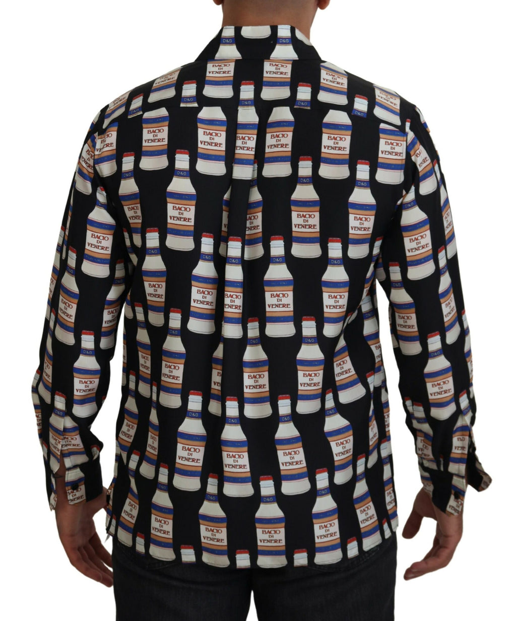 Dolce &amp; Gabbana Black Silk Printed Collared Men Casual Shirt