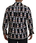 Dolce &amp; Gabbana Black Silk Printed Collared Men Casual Shirt