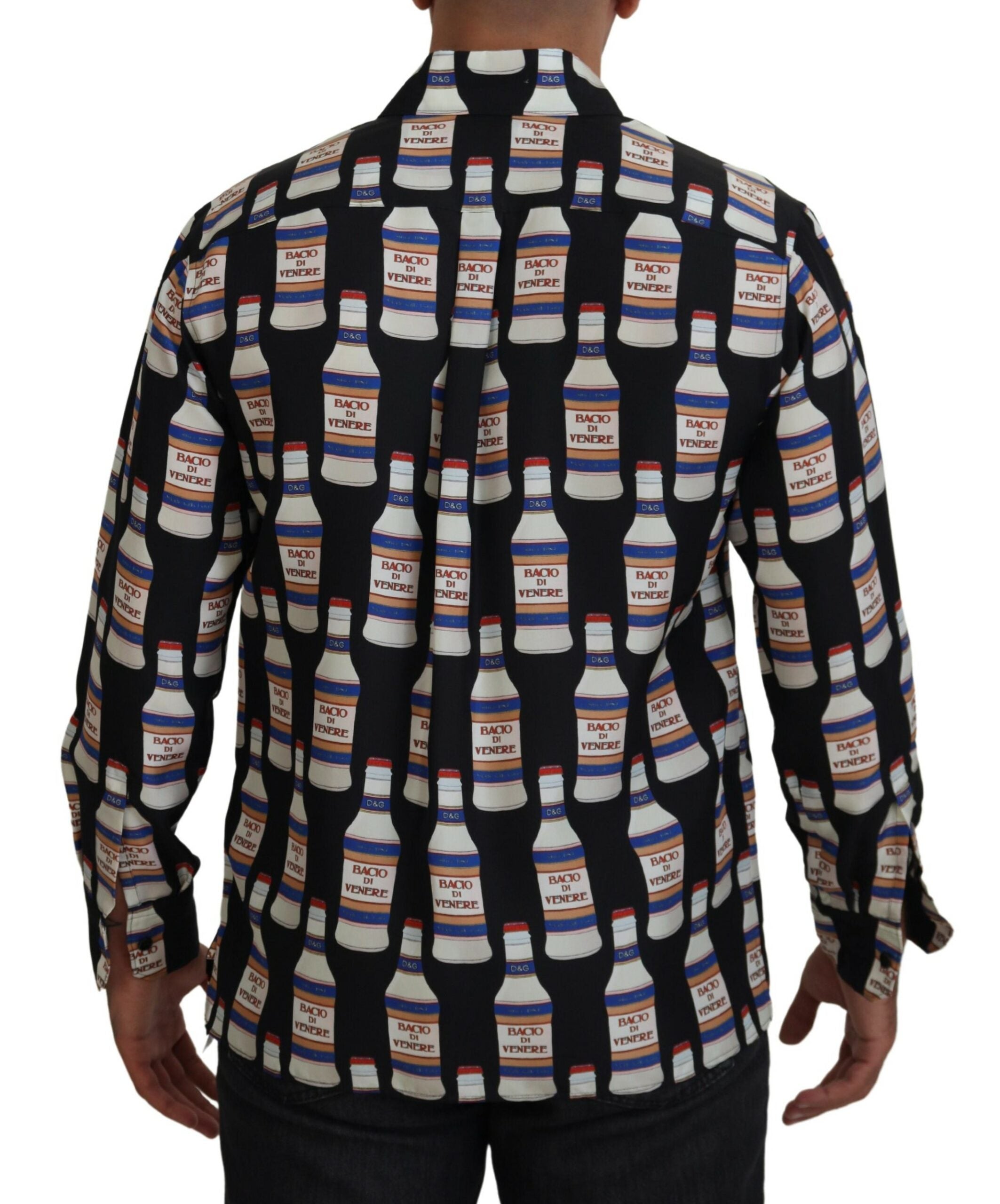 Dolce &amp; Gabbana Black Silk Printed Collared Men Casual Shirt