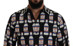 Dolce &amp; Gabbana Black Silk Printed Collared Men Casual Shirt
