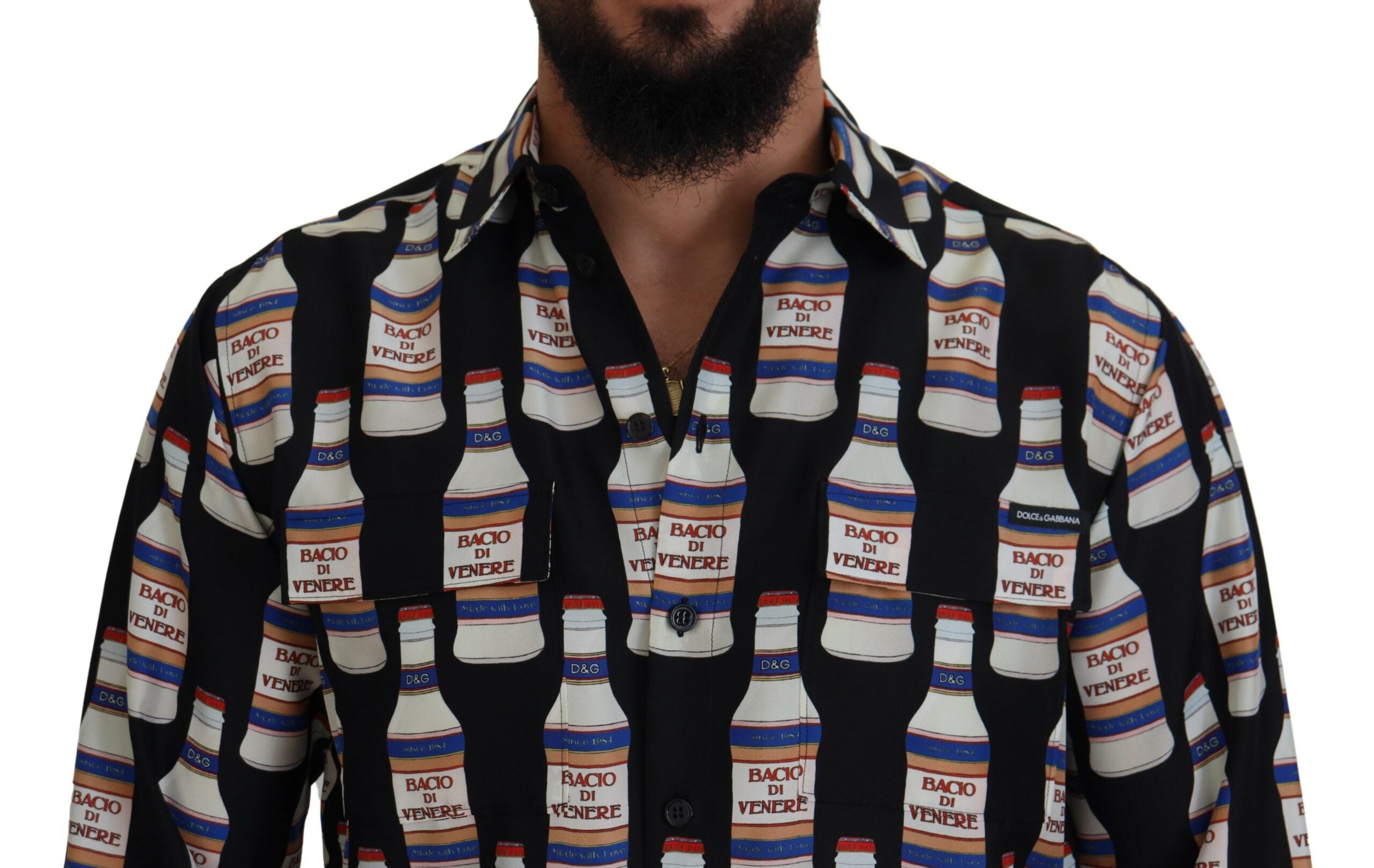 Dolce &amp; Gabbana Black Silk Printed Collared Men Casual Shirt