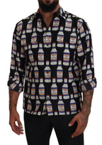 Dolce &amp; Gabbana Black Silk Printed Collared Men Casual Shirt